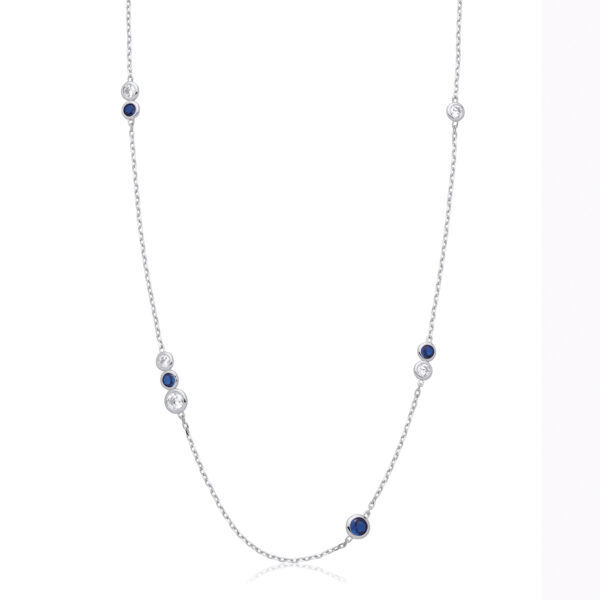Silver Rubover Blue & Clear Cz's Necklace
