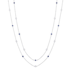 Silver Rubover Blue & Clear Cz's Necklace