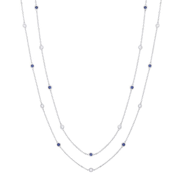 Silver Rubover Blue & Clear Cz's Necklace