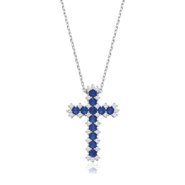 Blue & Clear CZ Cross with Chain