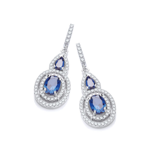 Silver Micro Pave' Sapphire & White Drop Earrings