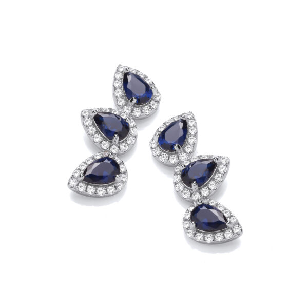 Teardrop Blue Climber Stud Earrings