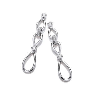 Infinity Style & Rubover CZ Silver Drop Earrings