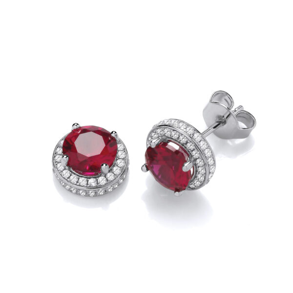 Red Halo Style Stud Earrings