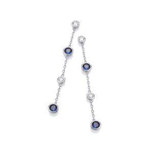 Silver Rubover Clear & Blue Drop Earrings