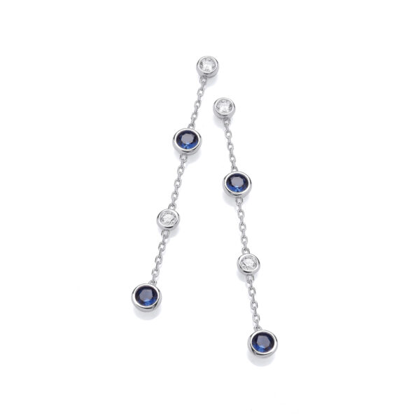 Silver Rubover Clear & Blue Drop Earrings