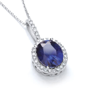 Oval Cluster Deep Blue Cz Pendant