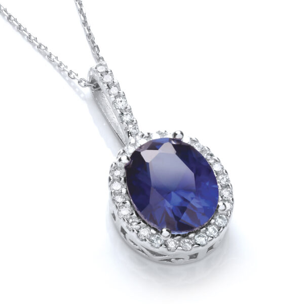 Oval Cluster Deep Blue Cz Pendant