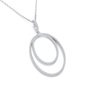 Micro Pave' Oval Double Row Cz Pendant