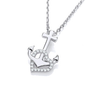 Anchor CZ Heart Silver Pendant with Chain