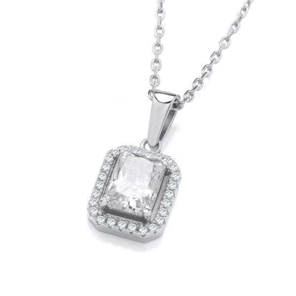 Silver Clear CZs Halo Stud Pendant with Chain