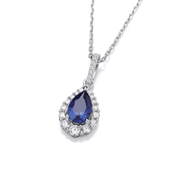 Blue Teardrop CZ Silver Pendant with Chain