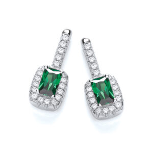 Silver Fancy Drop Earring with Small Green Cz