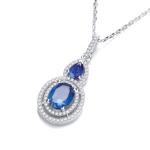 Silver Micro Pave' Blue & White Drop Pendant with 18" Chain
