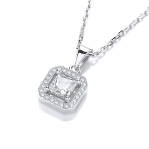 Silver Micro Pave' Princess Cut Pendant with 18" Chain
