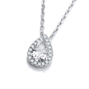 Silver Teardrop Clear Cz Pendant with 18" Chain
