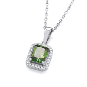 Silver Green CZs Halo Pendant with Chain